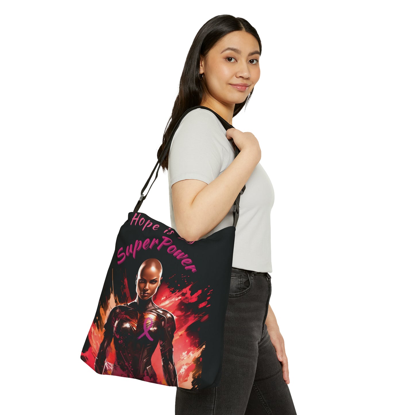 Hope is My SuperPower Adjustable Tote Bag (AOP) with zipper