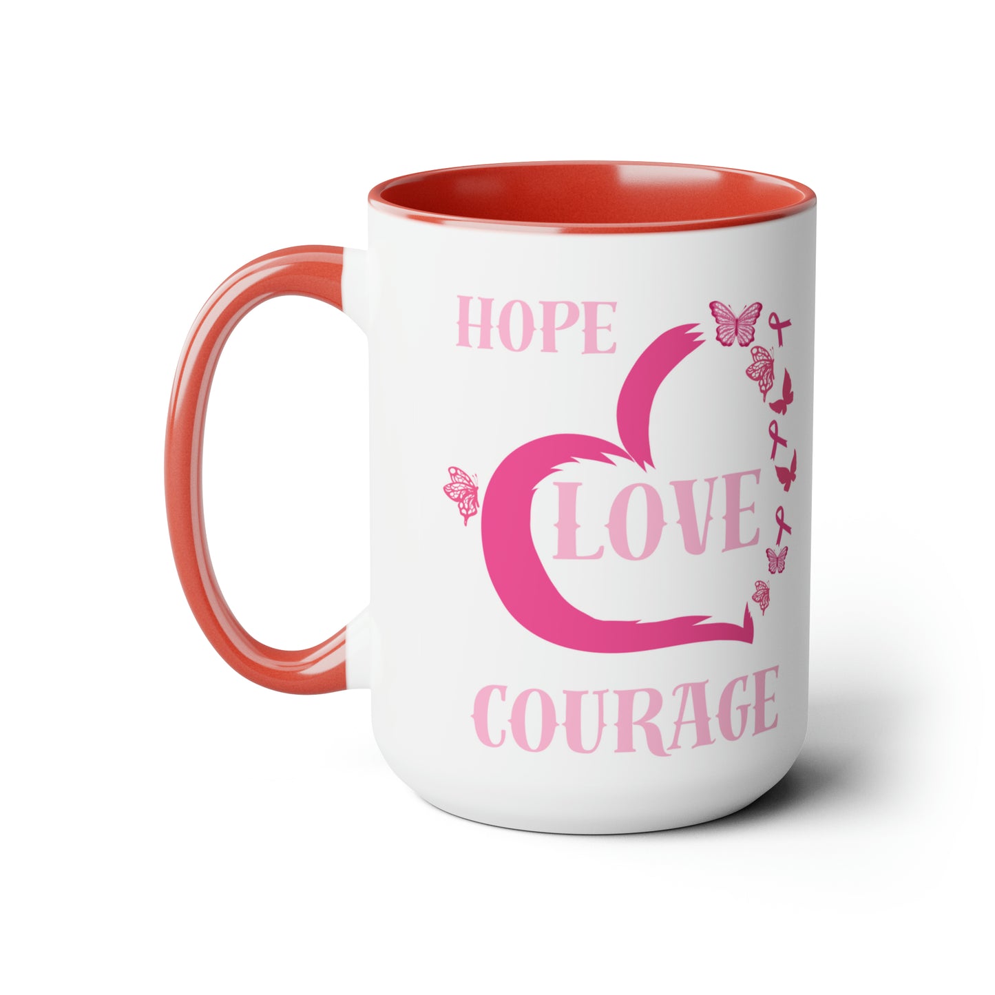 Hope, Love, Courage Two-Tone Coffee Mugs, 15oz
