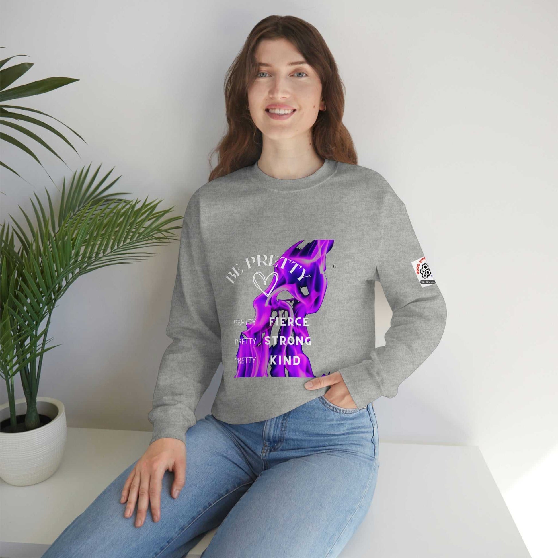 Be Pretty Unisex Heavy Blend™ Crewneck Sweatshirt Hoodies and Sweatshirts Sweatshirt Good Vibes Daily Lab 38