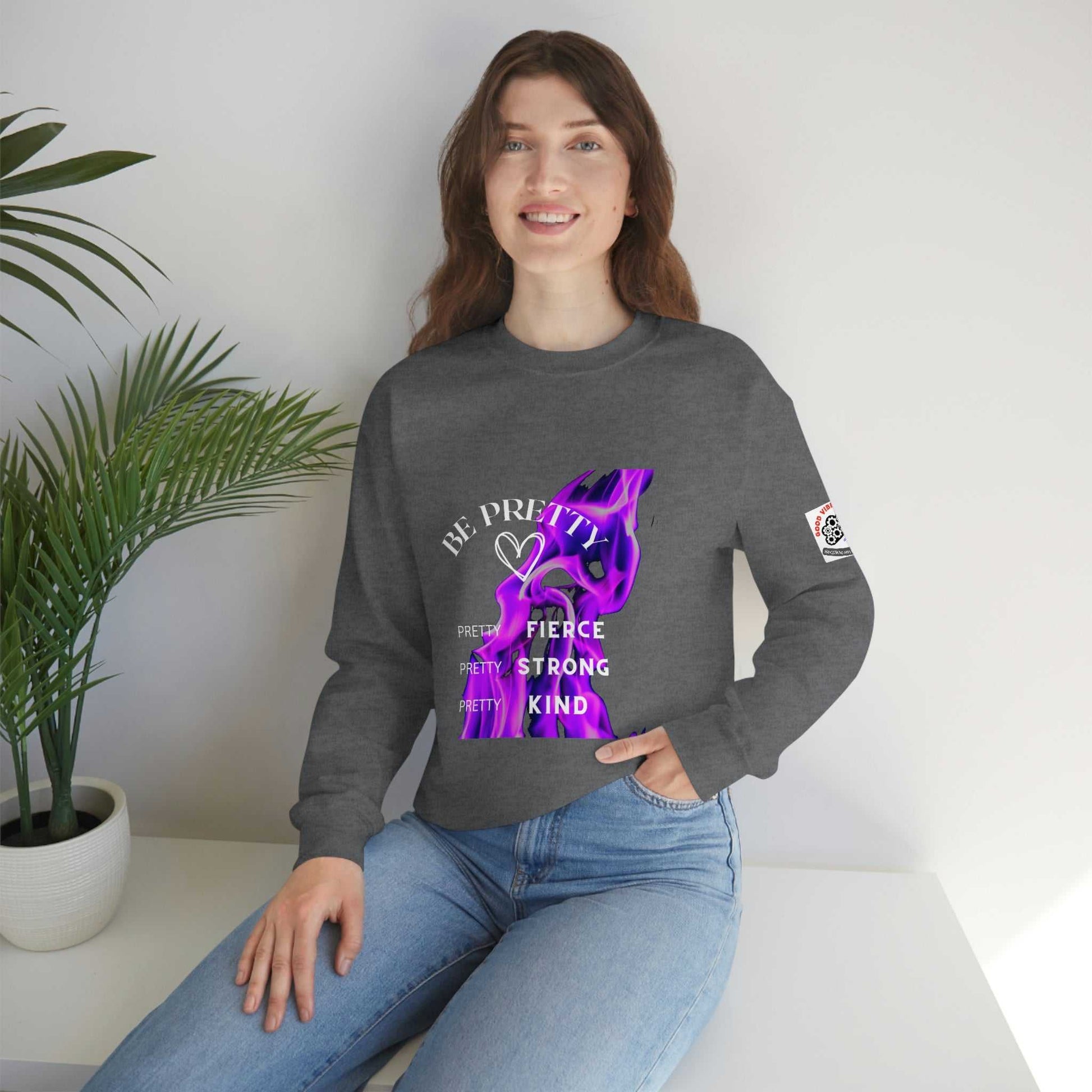 Be Pretty Unisex Heavy Blend™ Crewneck Sweatshirt Hoodies and Sweatshirts Sweatshirt Good Vibes Daily Lab 38