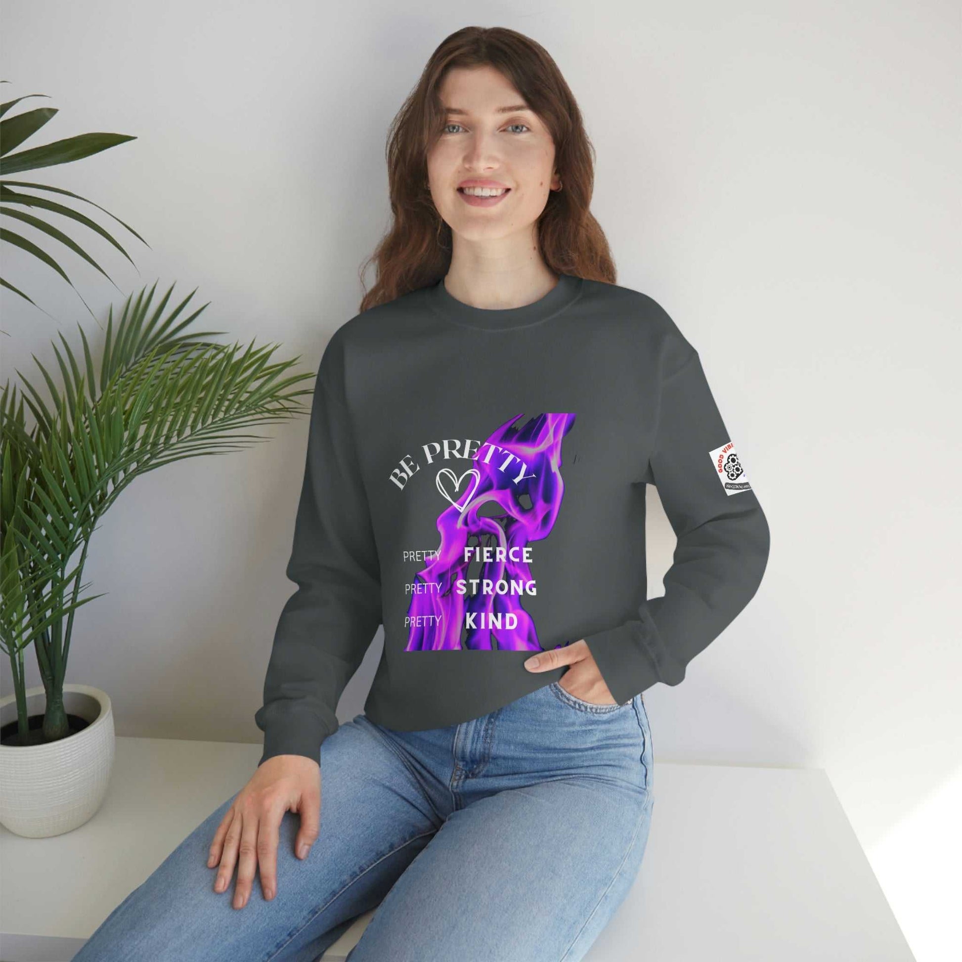 Be Pretty Unisex Heavy Blend™ Crewneck Sweatshirt Hoodies and Sweatshirts Sweatshirt Good Vibes Daily Lab 38