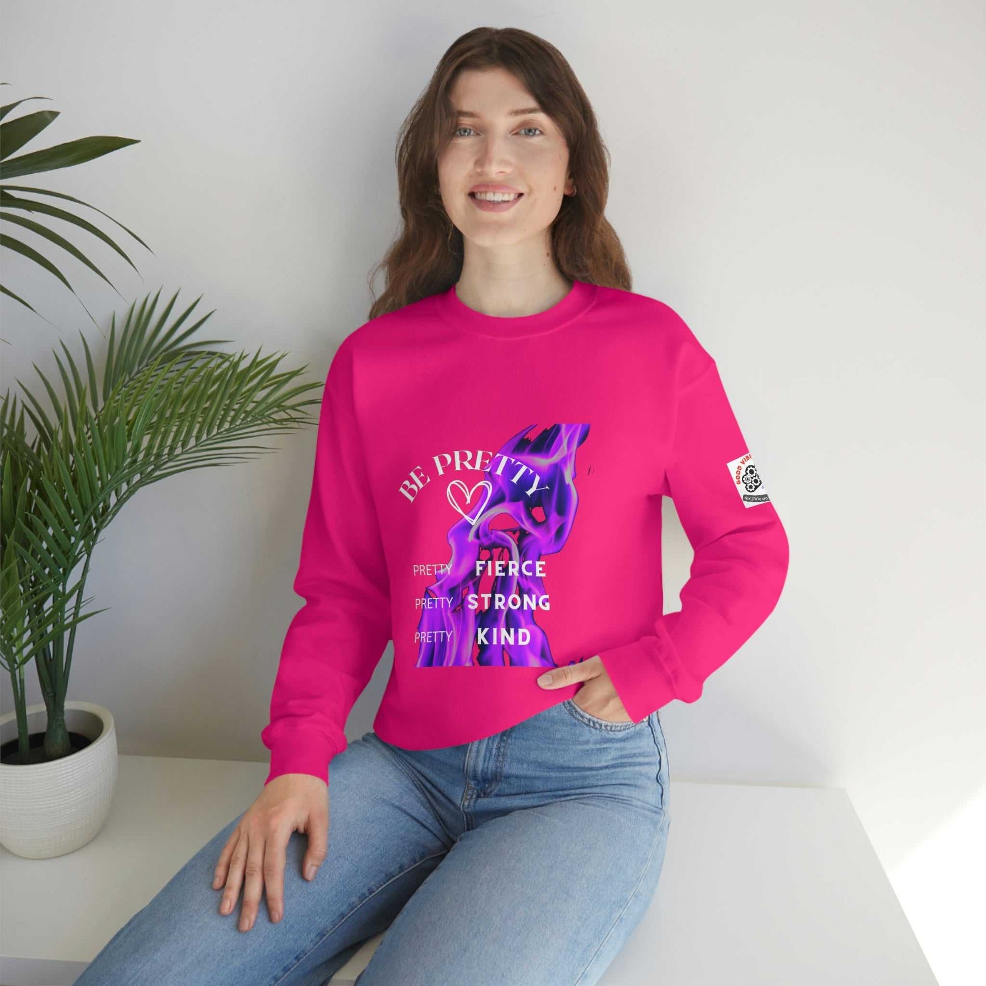 Be Pretty Unisex Heavy Blend™ Crewneck Sweatshirt Hoodies and Sweatshirts Sweatshirt Good Vibes Daily Lab 38