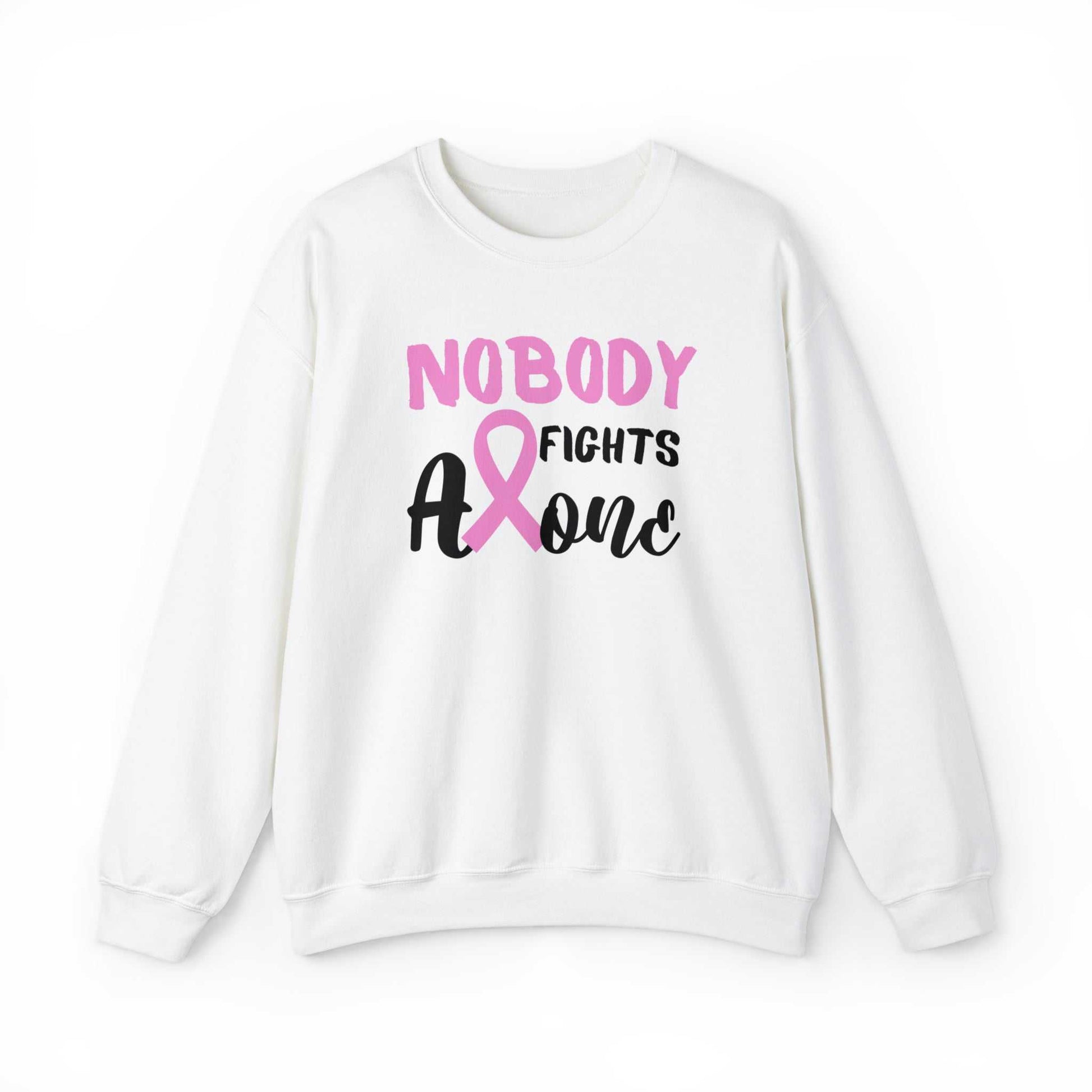 Nobody Fights Alone Heavy Blend™ Crewneck Sweatshirt Breast Cancer Awareness Sweatshirt Good Vibes Daily Lab 49