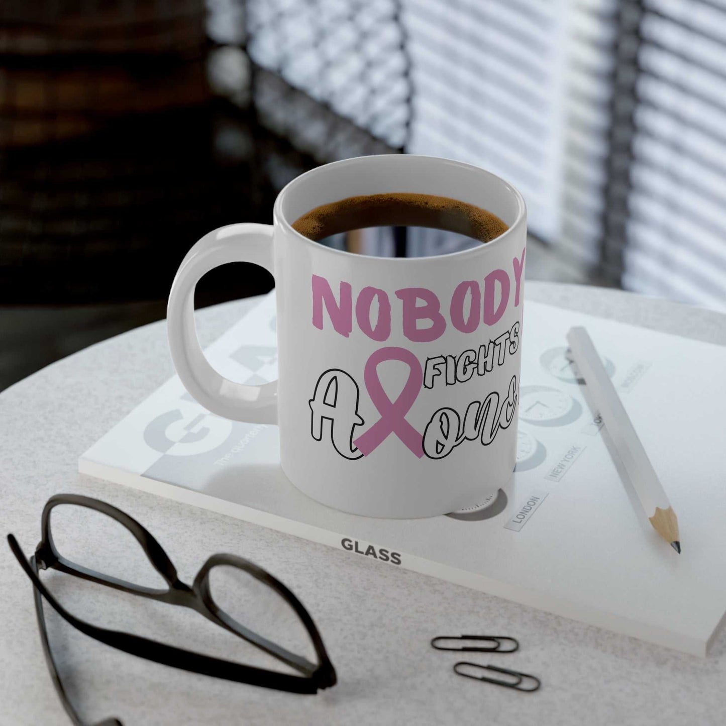 Nobody Fights Alone Jumbo Mug, 20oz Breast Cancer Awareness Mug Good Vibes Daily Lab 26