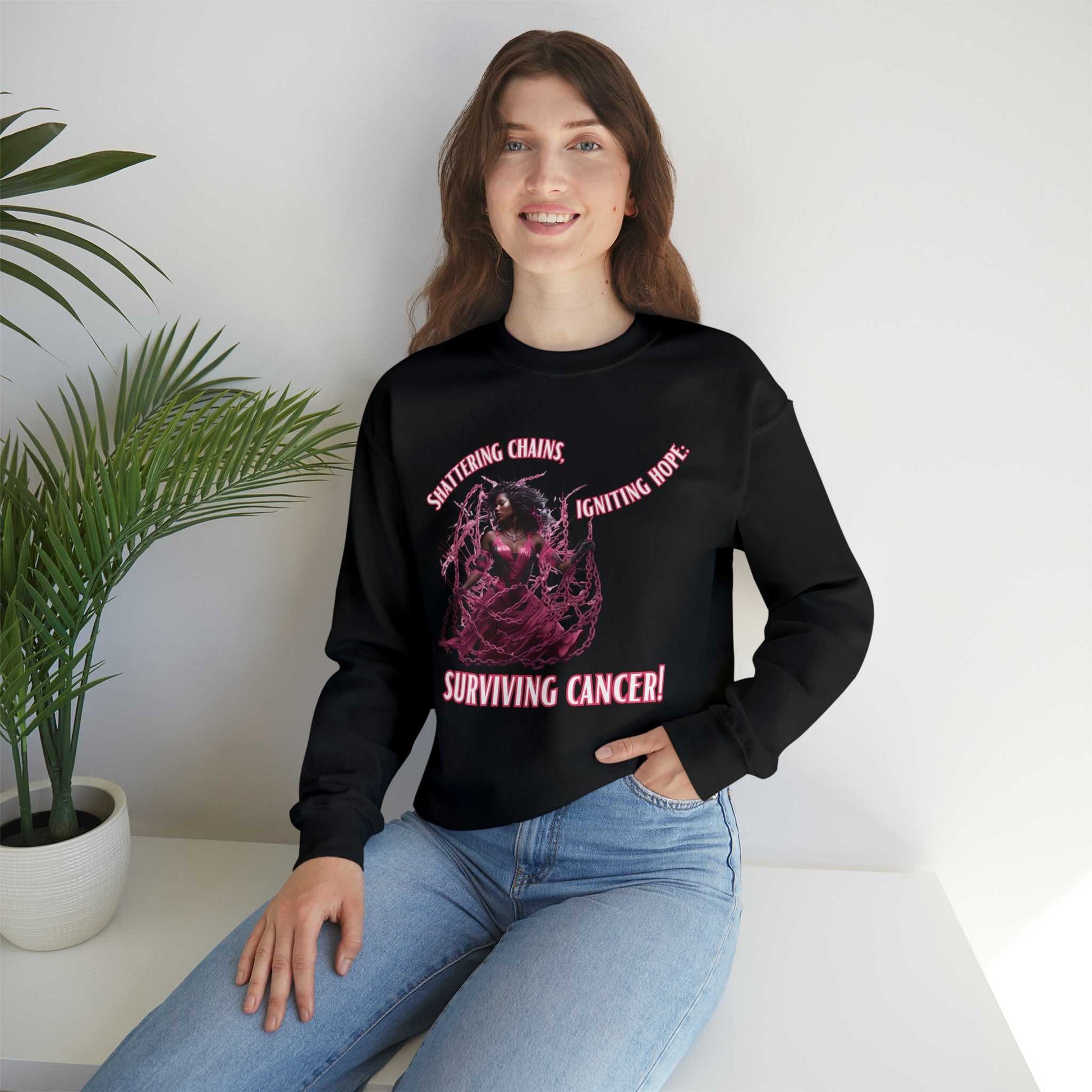 Shattering Chains Unisex Heavy Blend™ Crewneck Sweatshirt Breast Cancer Awareness Sweatshirt Good Vibes Daily Lab 49