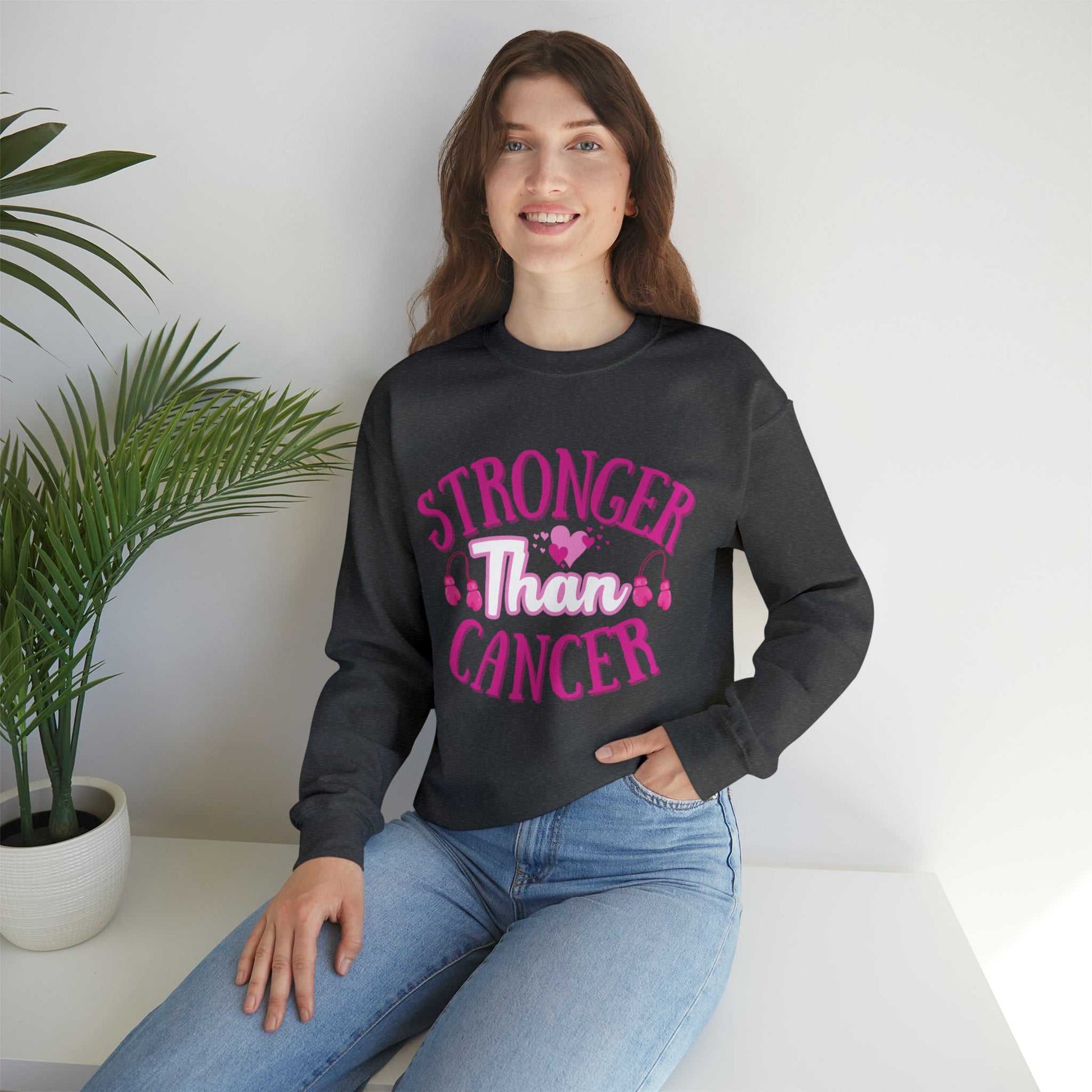 Stronger Than Cancer Heavy Blend™ Crewneck Sweatshirt Breast Cancer Awareness Sweatshirt Good Vibes Daily Lab 49