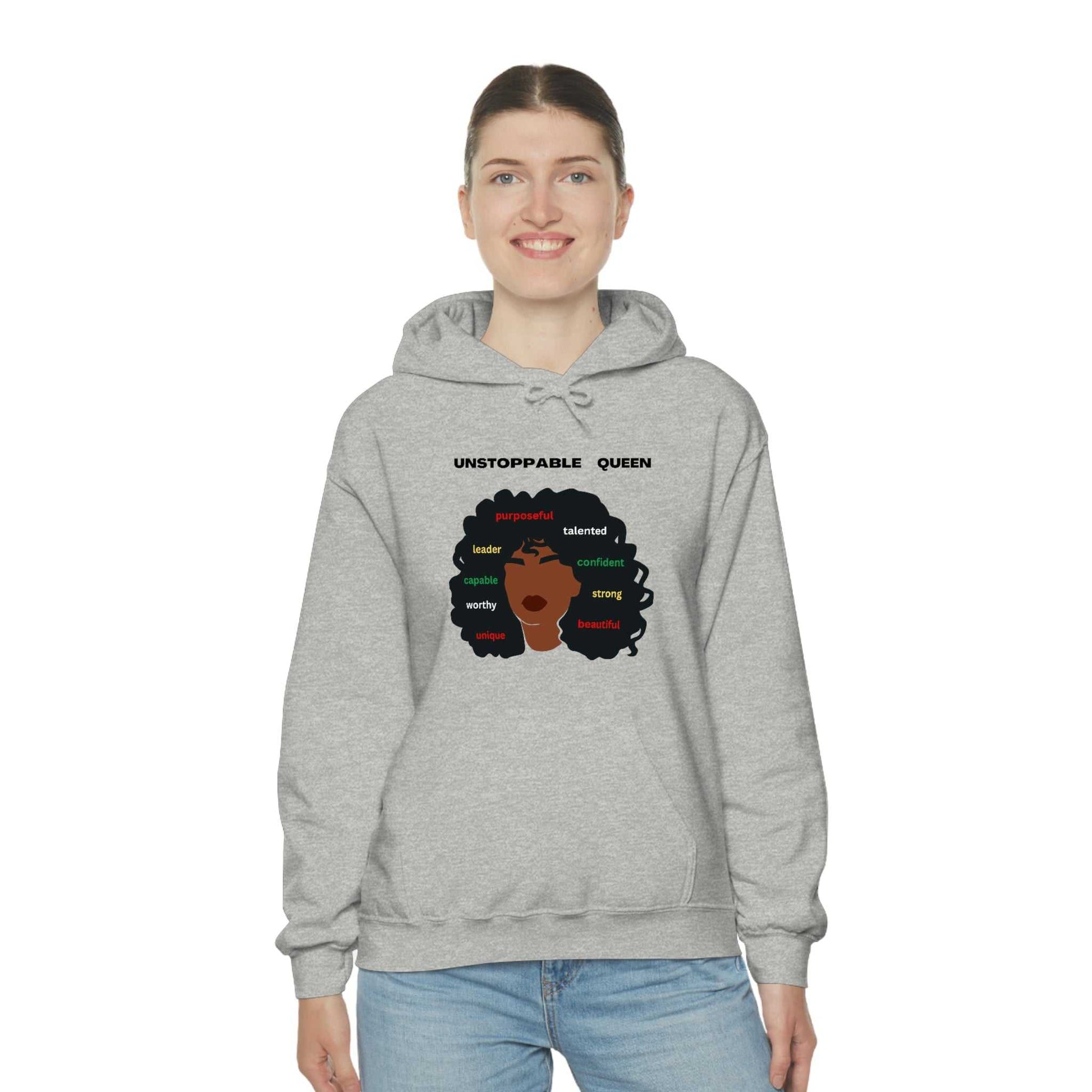 Unstoppable Queen Unisex Heavy Blend™ Hooded Sweatshirt Hoodies and Sweatshirts Hoodie Good Vibes Daily Lab 42