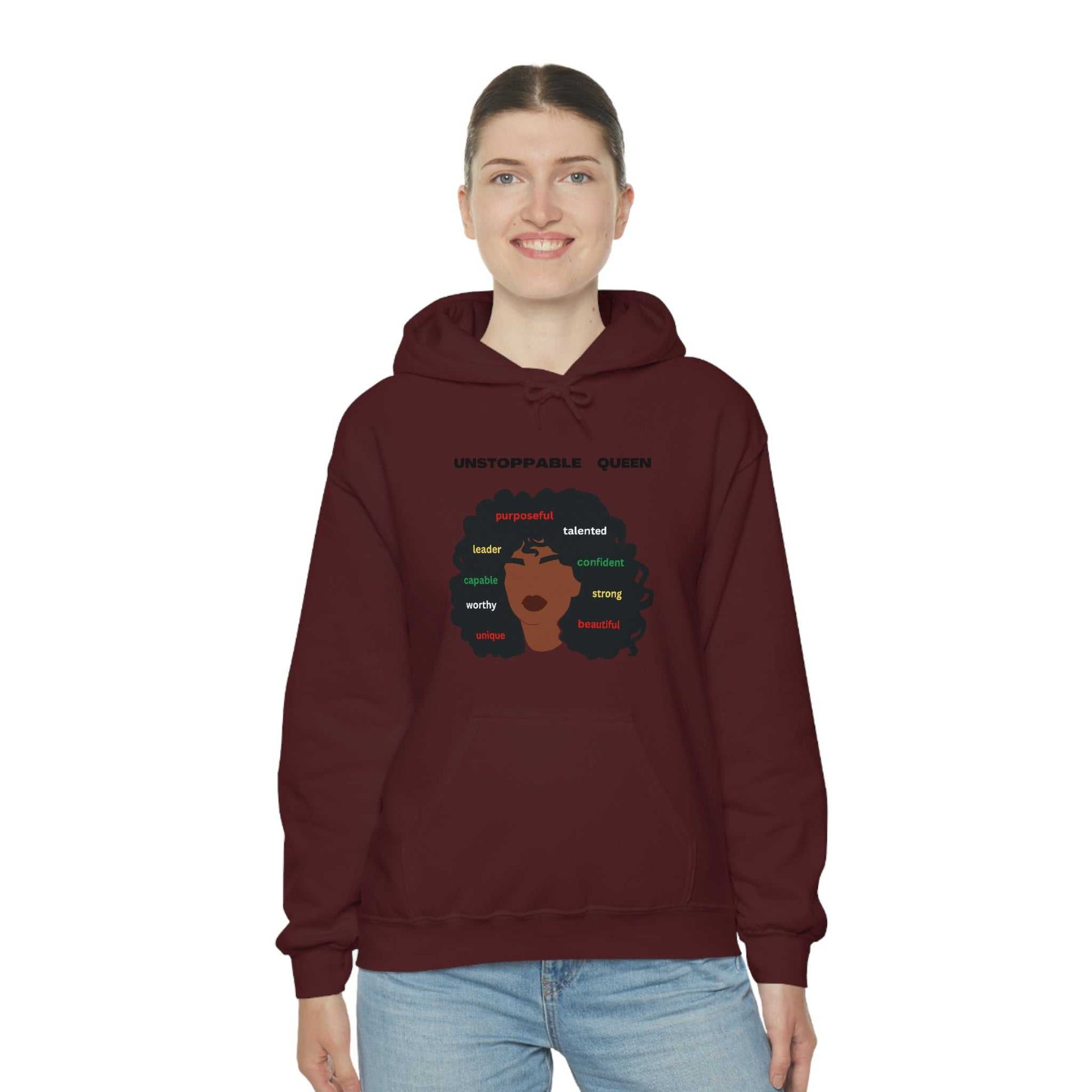Unstoppable Queen Unisex Heavy Blend™ Hooded Sweatshirt Hoodies and Sweatshirts Hoodie Good Vibes Daily Lab 42